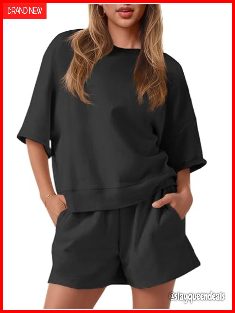 2 Piece Outfits Oversized Cropped Sweatshirt High Waist Running Shorts